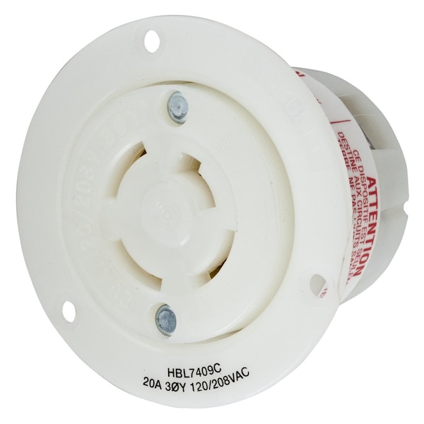 Flanged Locking Receptacle, Non-NEMA, 20 A, 120/208V AC, Three Phase, 4 Pole, Screw Terminals